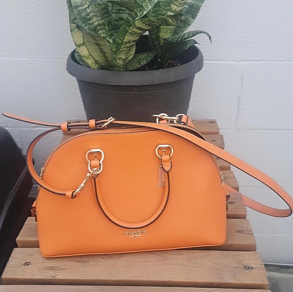 Coach Orange Dome Satchel with Gold Hardware and Detachable Strap